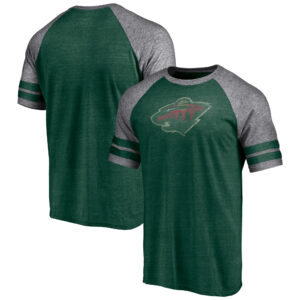 Men's Fanatics Branded Heather Green Minnesota Wild Two-Stripe Raglan Tri-Blend T-Shirt